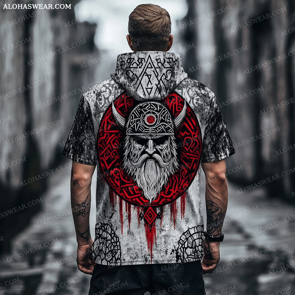 Viking Hooded T-shirt Retro Men's Fashion High quality 