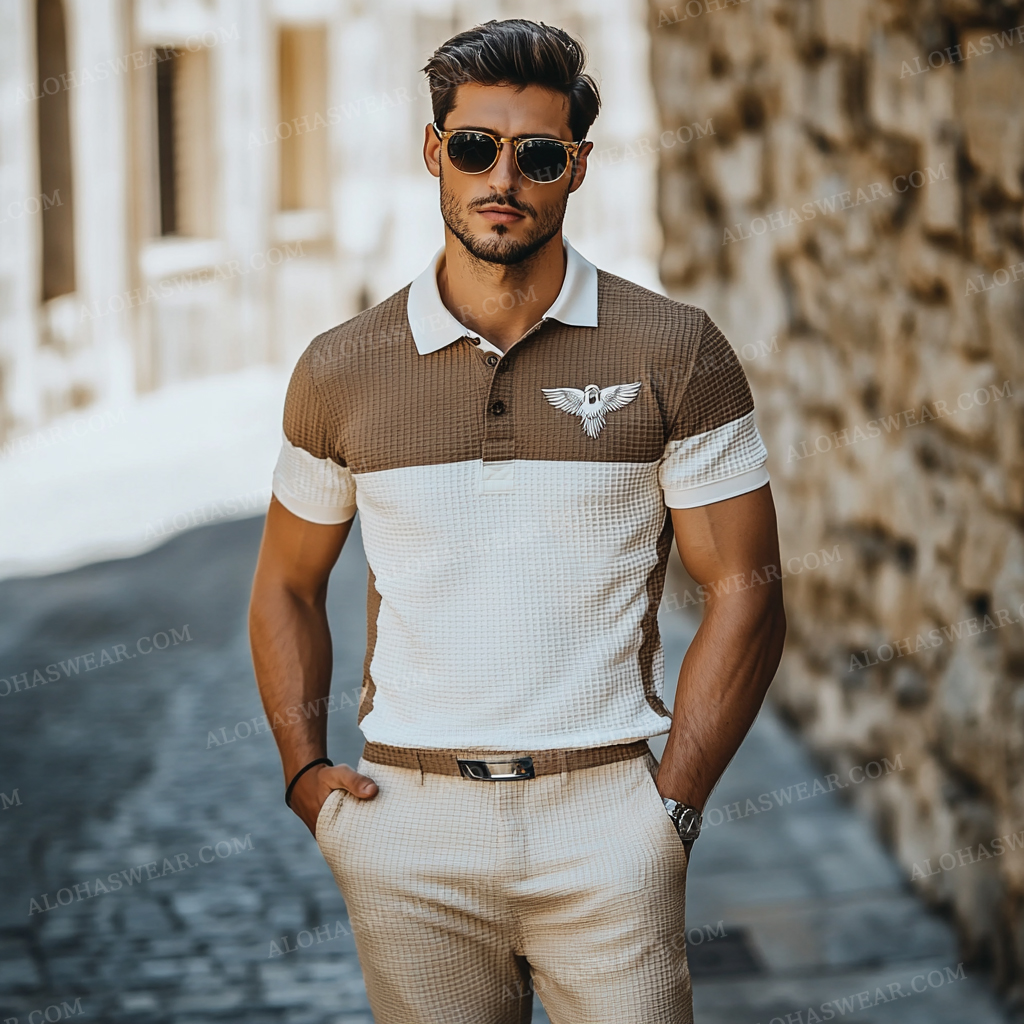 2025 Luxury Waffle Men's Fashion High-end Polo Set