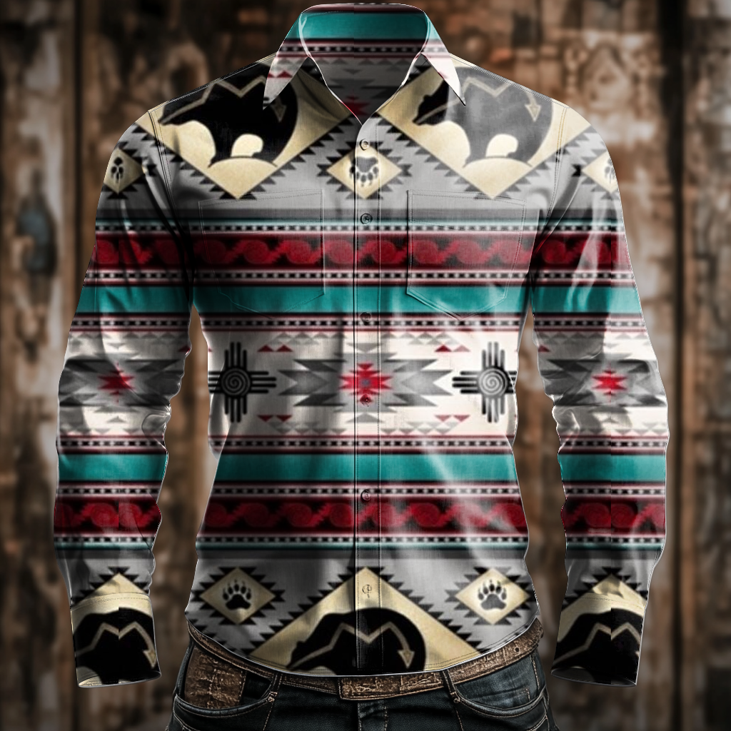 Western Styles Aztec Long Sleeve Shirt High Elasticity 