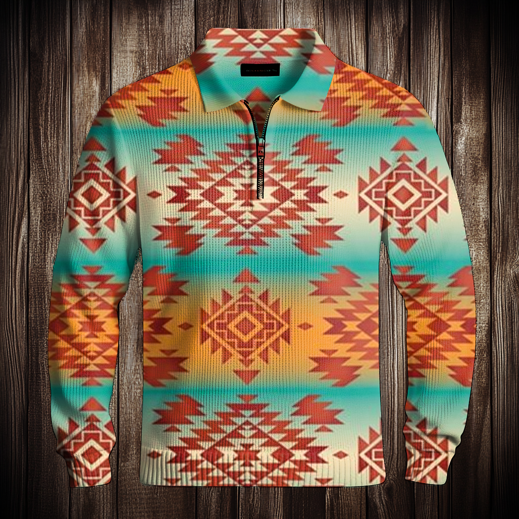 Western Half zip Sweater Sweatshirt Men‘s Fashion 