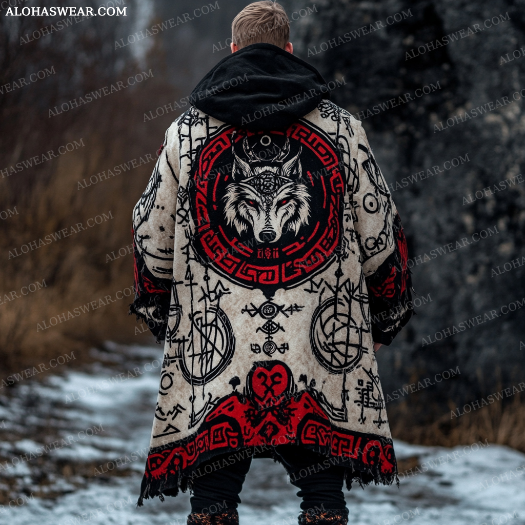 Viking Long Hoodie Coat Retro Men's Fashion High quality 
