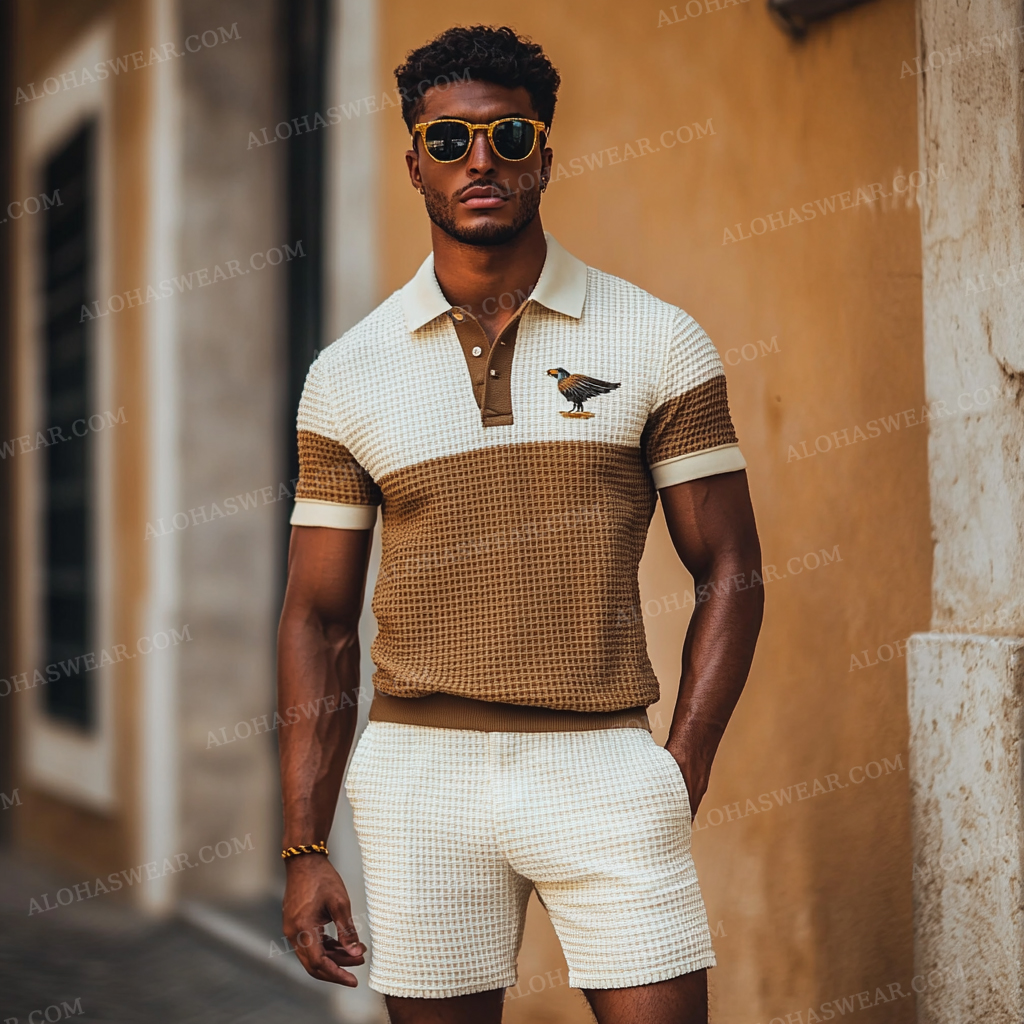 2025 Luxury Waffle Men's Fashion High-end Polo Set
