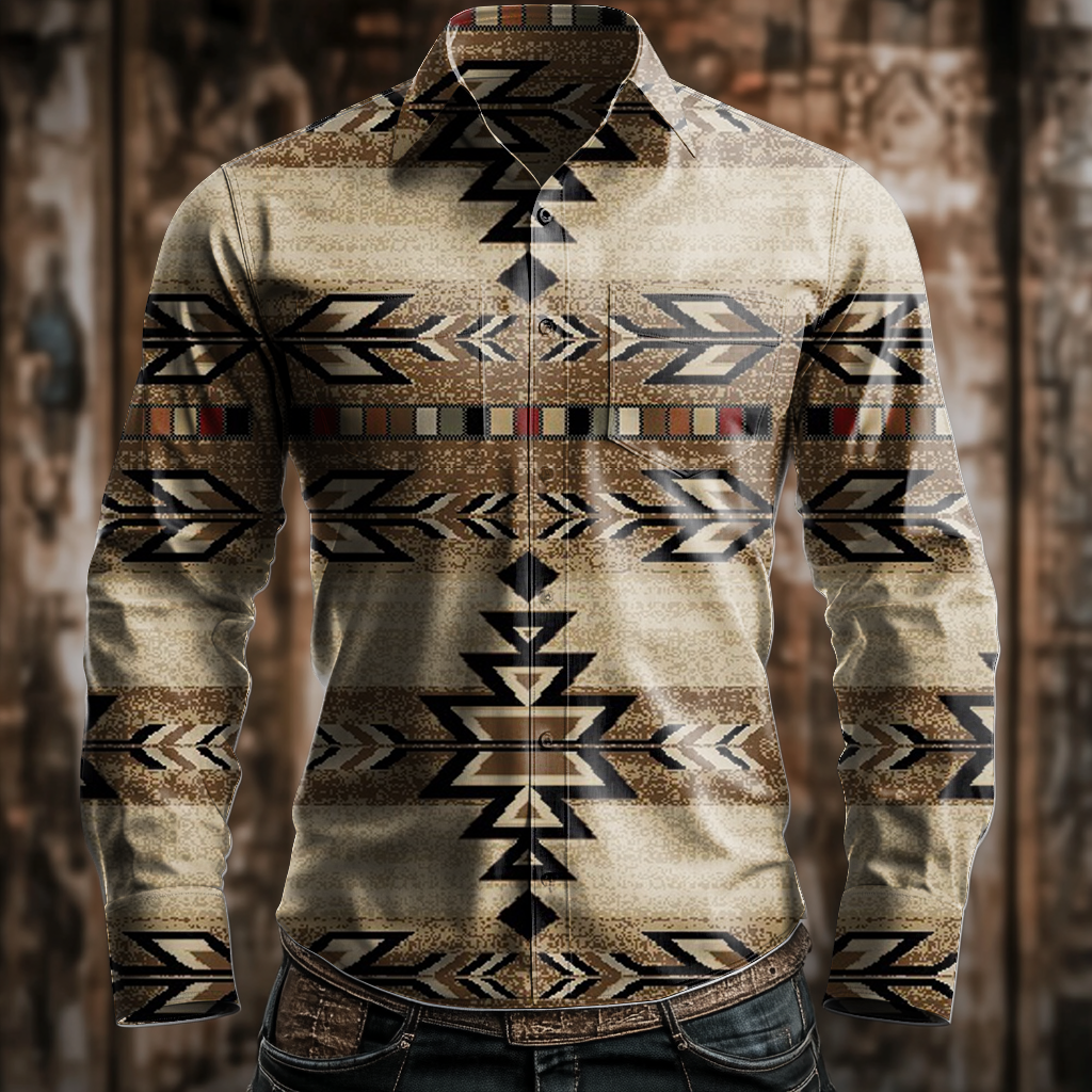Western Styles Aztec Long Sleeve Shirt High Elasticity 