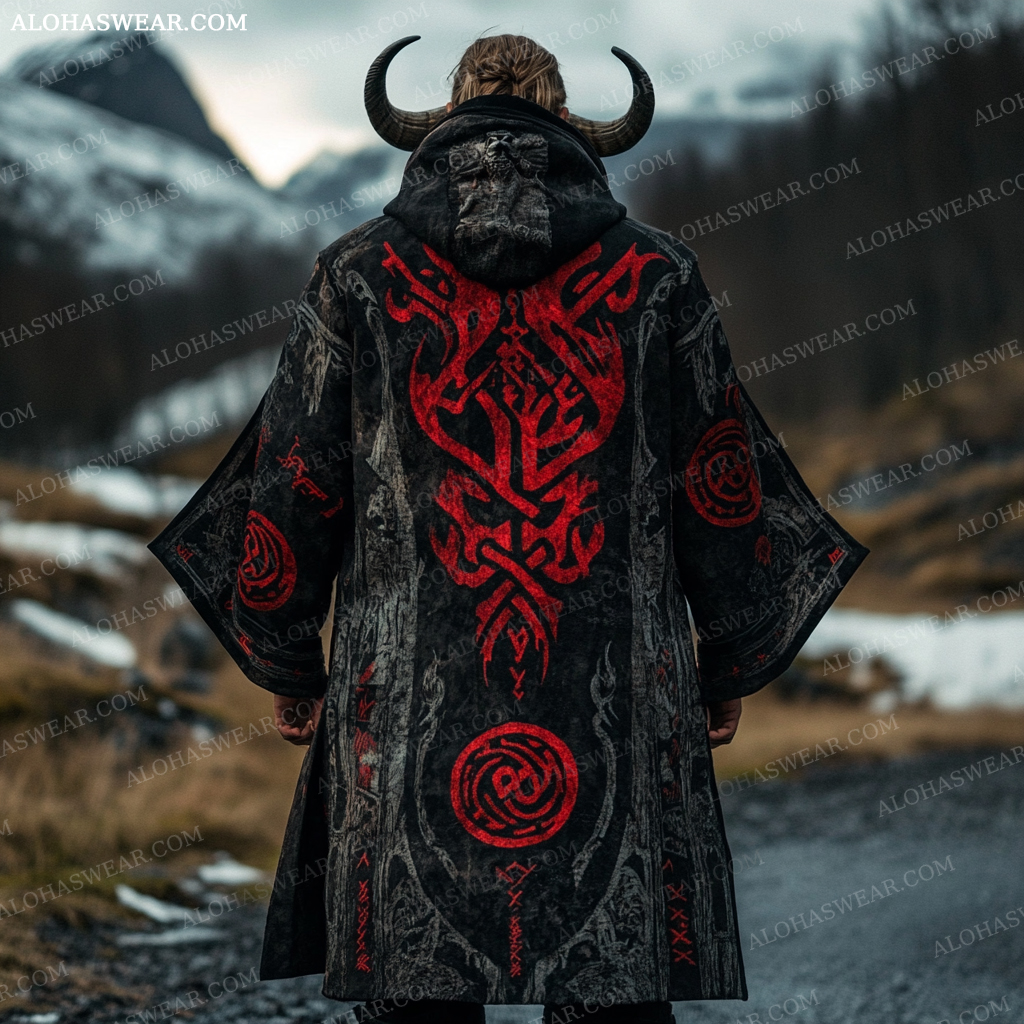 Viking Long Hoodie Coat Retro Men's Fashion High quality 
