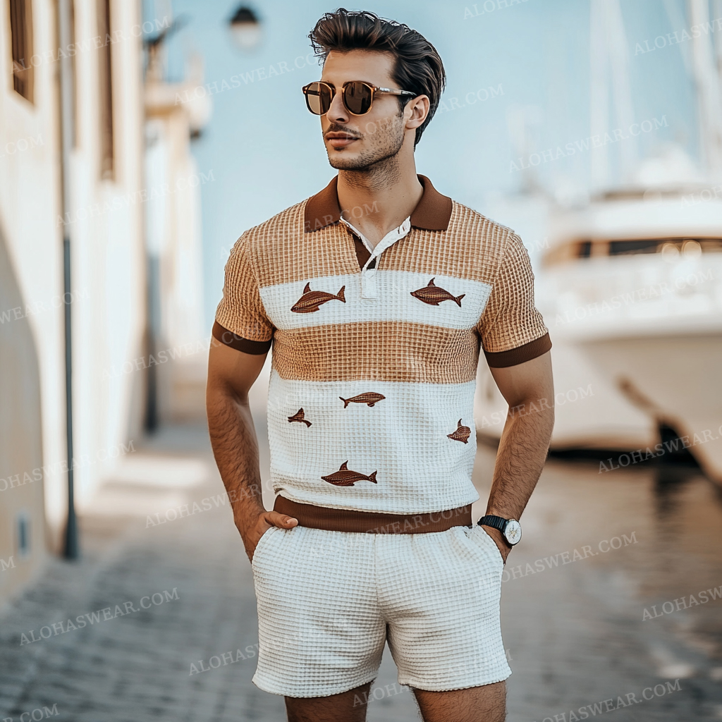 2025 Luxury Waffle Men's Fashion High-end Polo Set