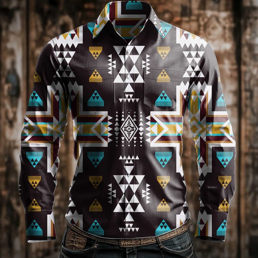 Western Styles Aztec Long Sleeve Shirt High Elasticity 