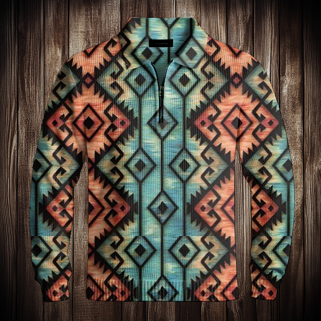 Western Half zip Sweater Sweatshirt Men‘s Fashion 