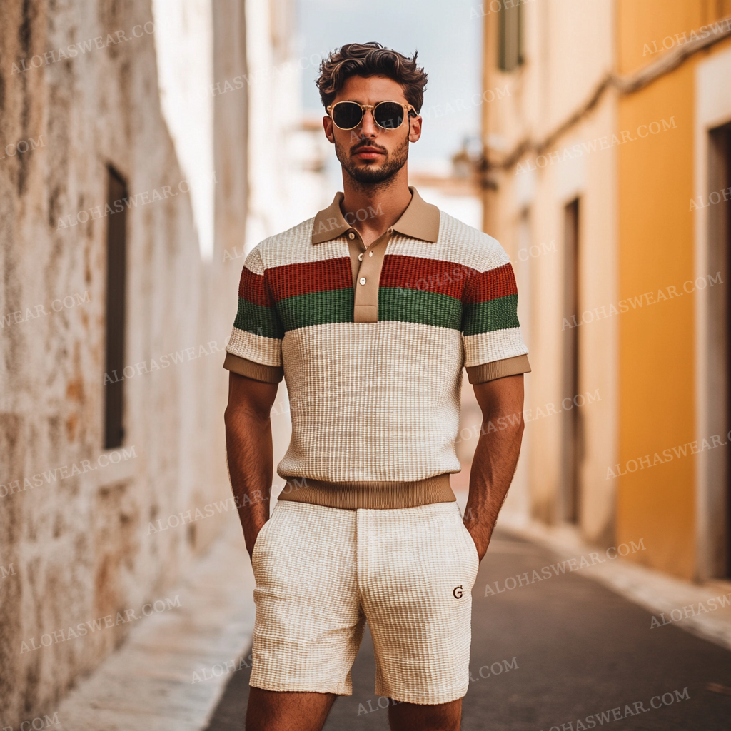 2025 Luxury Waffle Men's Fashion High-end Polo Set