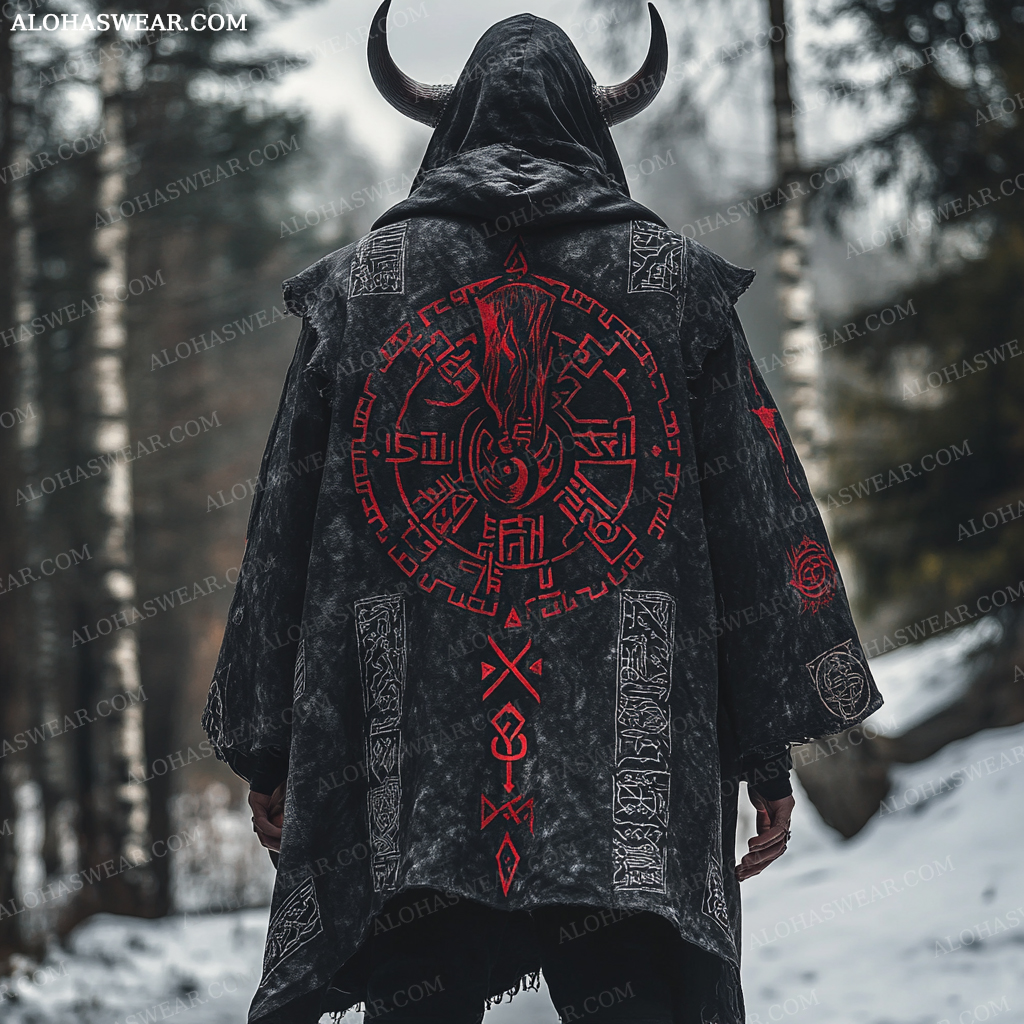Viking Long Hoodie Coat Retro Men's Fashion High quality 