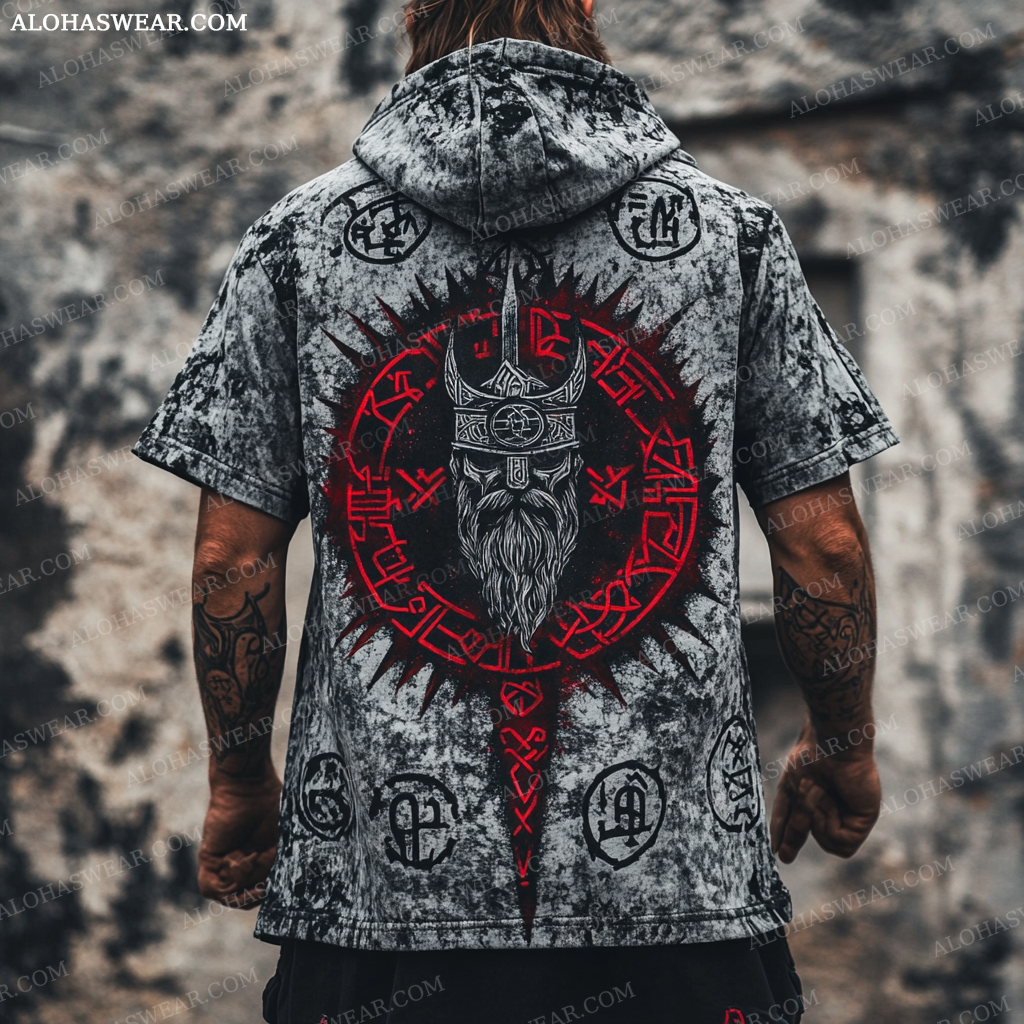 Viking Hooded T-shirt Retro Men's Fashion High quality 