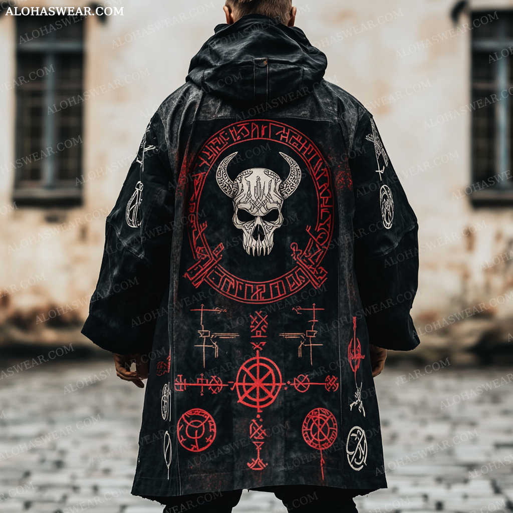 Viking Long Hoodie Coat Retro Men's Fashion High quality 