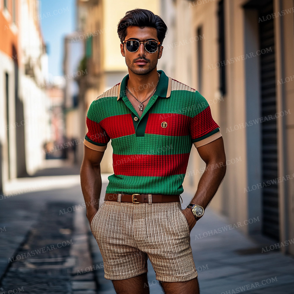 2025 Luxury Waffle Men's Fashion High-end Polo Set