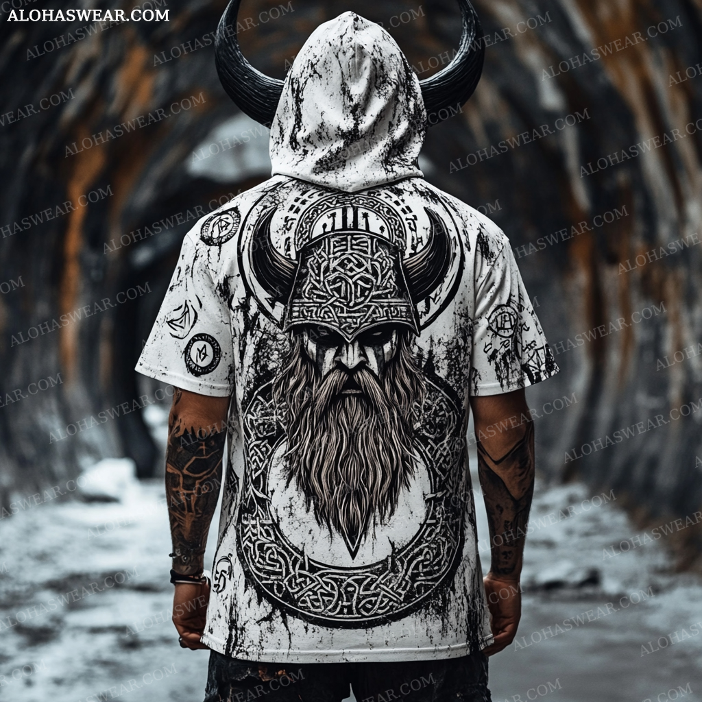 Viking Hooded T-shirt Retro Men's Fashion High quality 