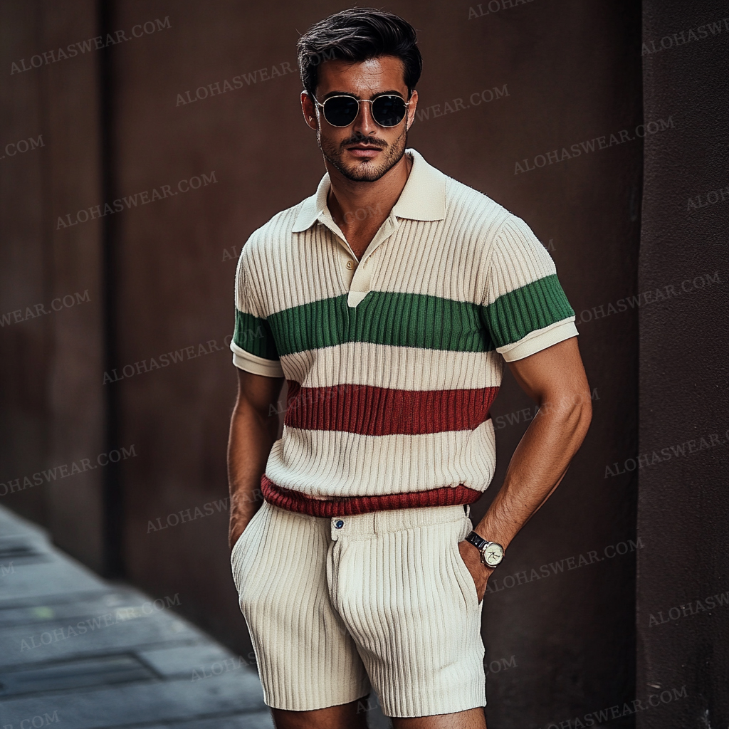 2025 Luxury Waffle Men's Fashion High-end Polo Set