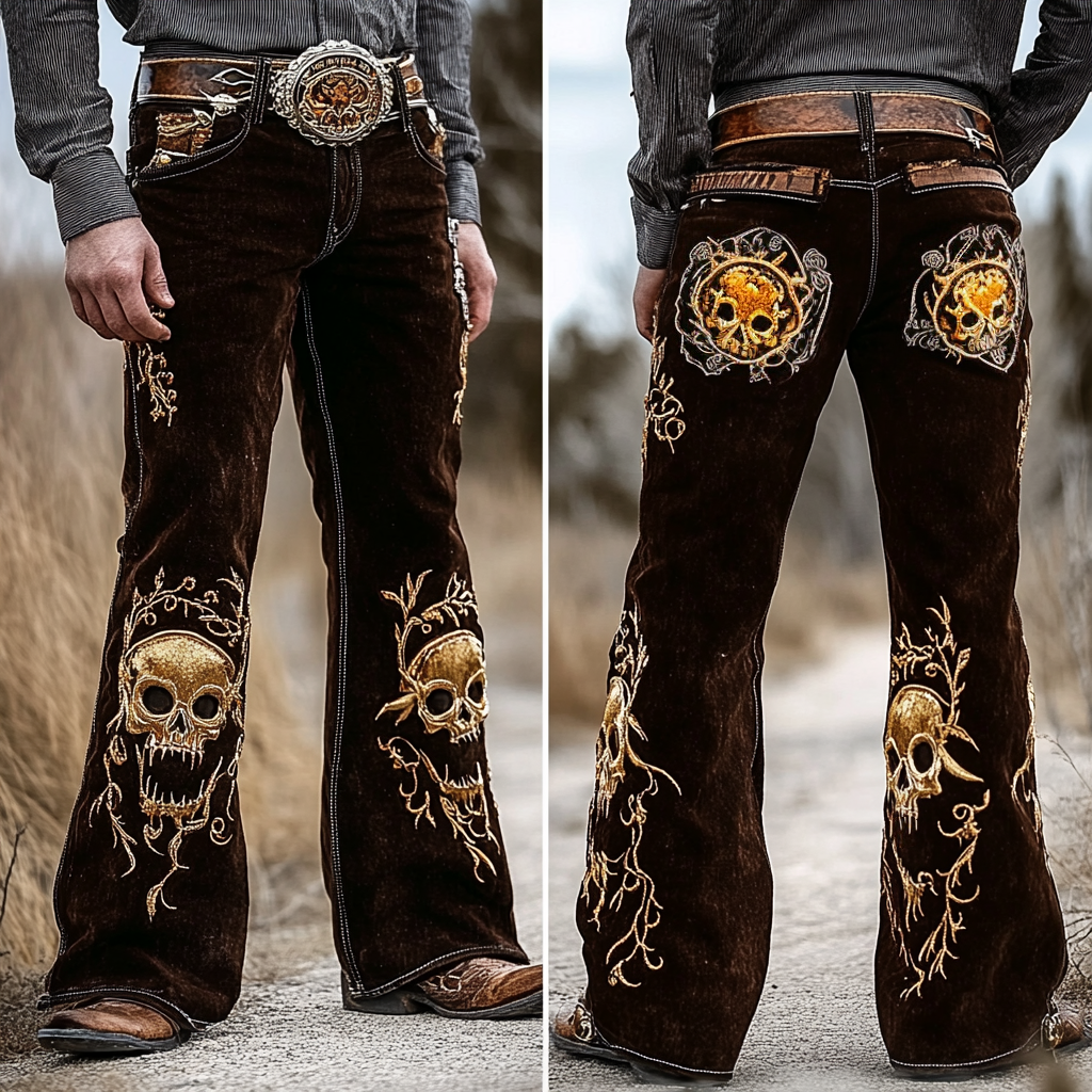 Western Straight Jeans Cowboy Men's Fashion Casual Pants High Quality