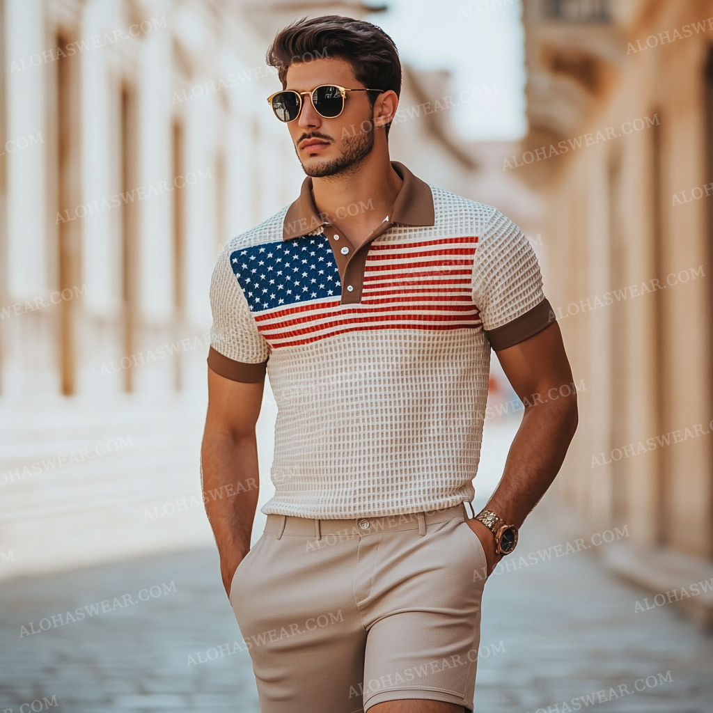 2025 Luxury Waffle Men's Fashion High-end Polo Set