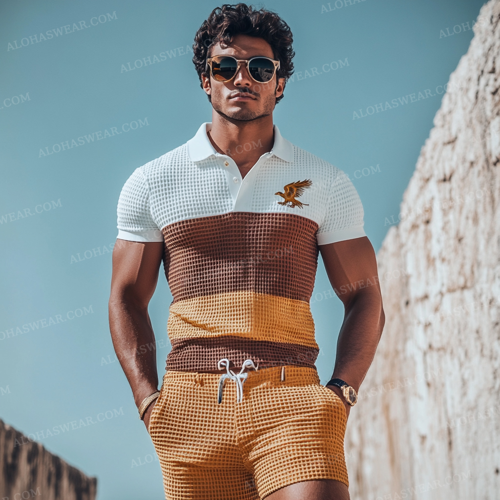2025 Luxury Waffle Men's Fashion High-end Polo Set