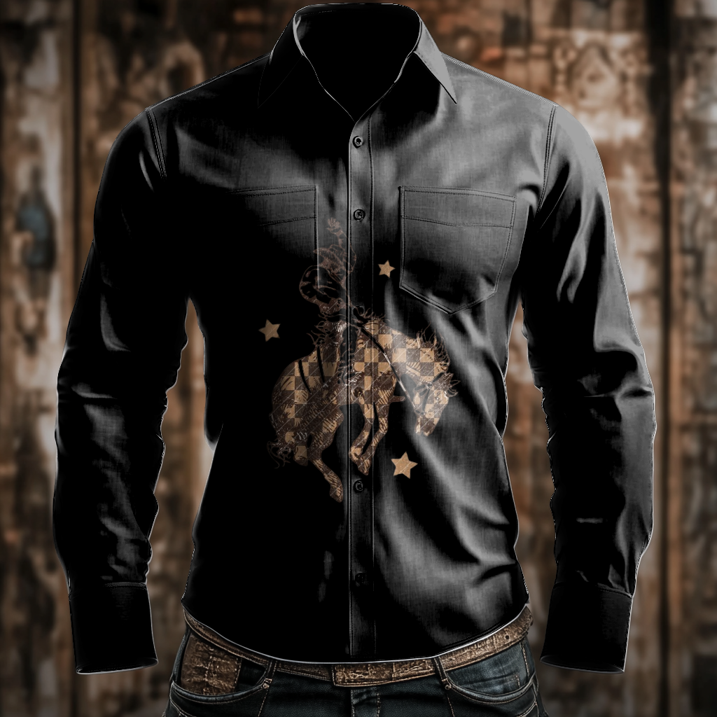 Western Styles Aztec Long Sleeve Shirt High Elasticity 