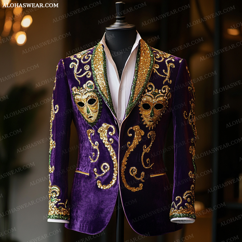 Mardi Gras Suit Jacket Limited sale Velvet Embroidery