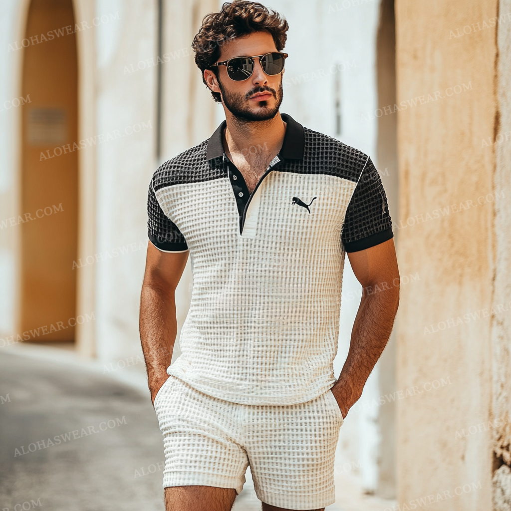 2025 Luxury Waffle Men's Fashion High-end Polo Set