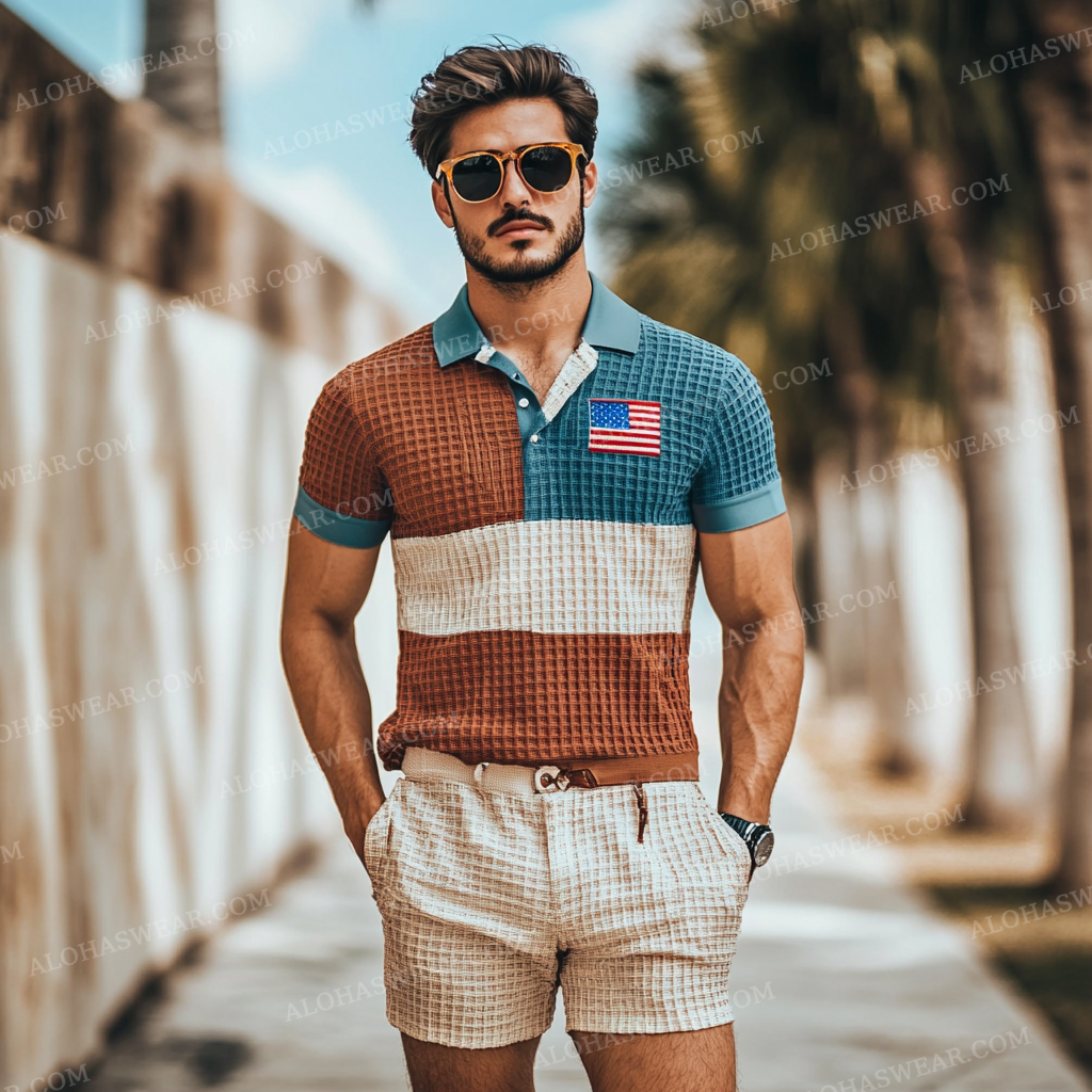 2025 Luxury Waffle Men's Fashion High-end Polo Set