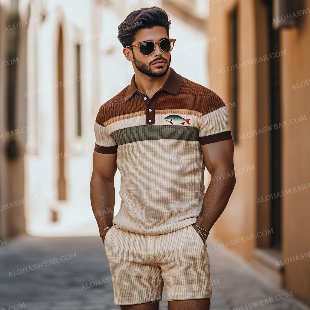 2025 Luxury Waffle Men's Fashion High-end Polo Set