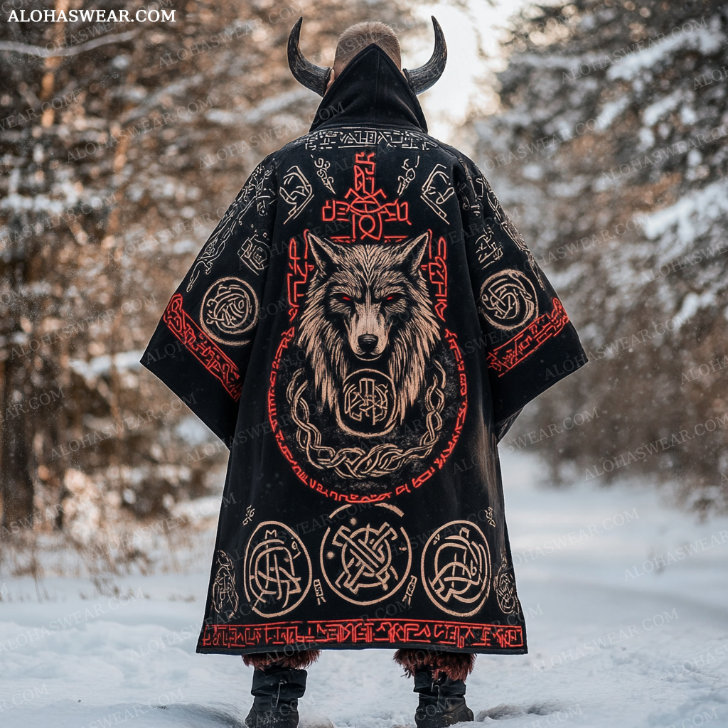 Viking Long Hoodie Coat Retro Men's Fashion High quality 