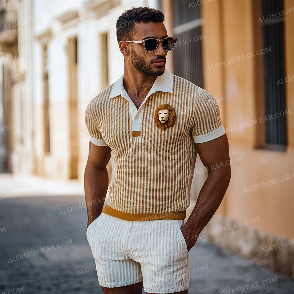 2025 Luxury Waffle Men's Fashion High-end Polo Set