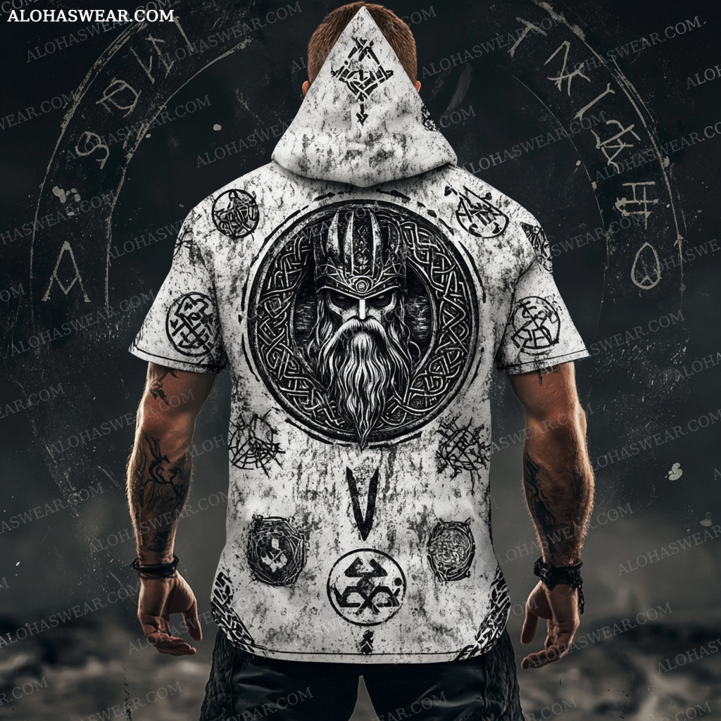 Viking Hooded T-shirt Retro Men's Fashion High quality 