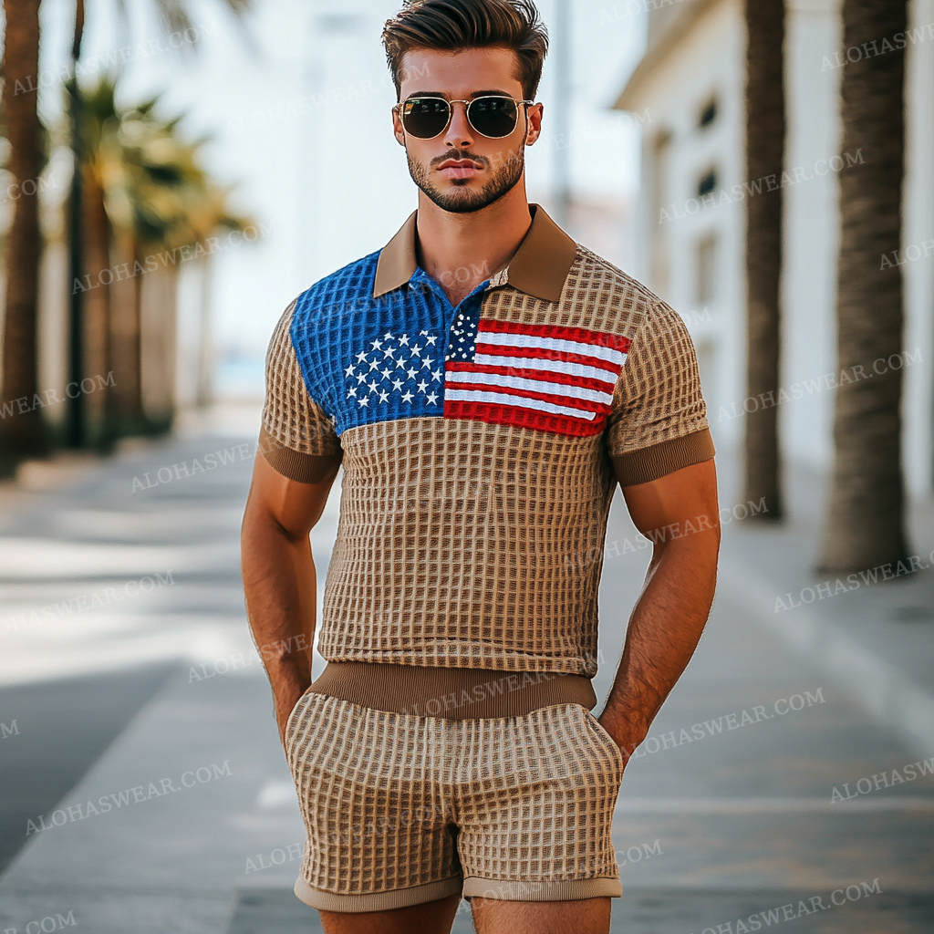 2025 Luxury Waffle Men's Fashion High-end Polo Set