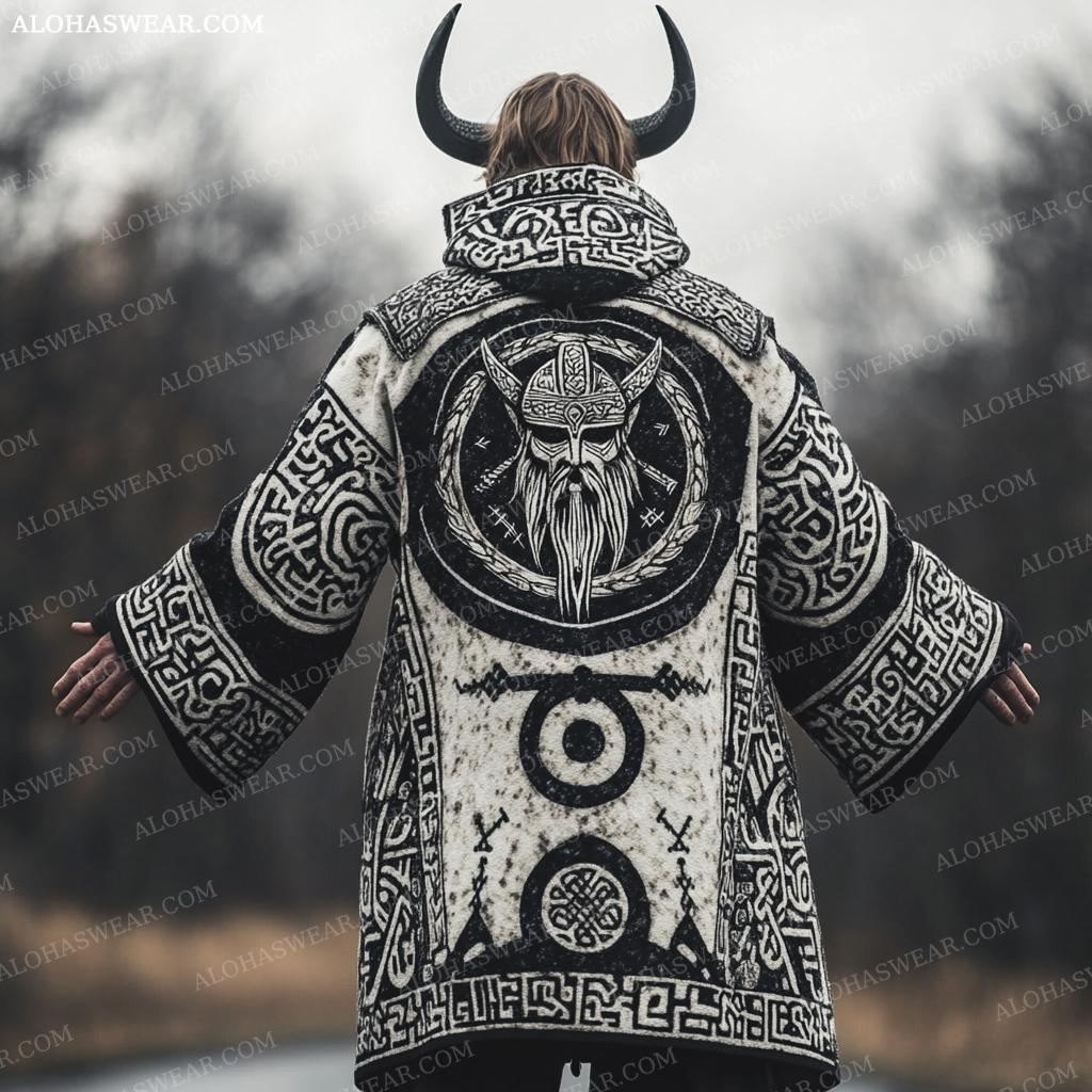 Viking Long Hoodie Coat Retro Men's Fashion High quality 