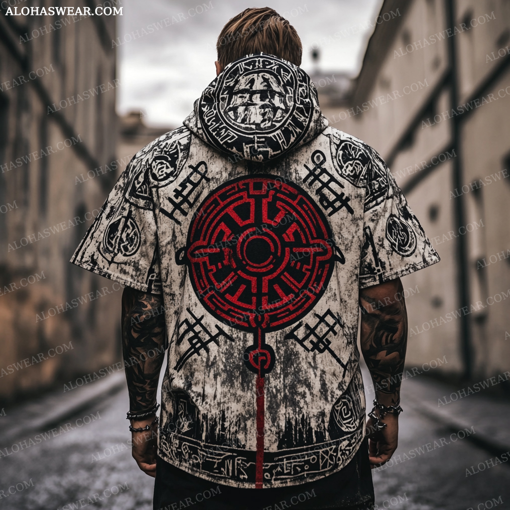 Viking Hooded T-shirt Retro Men's Fashion High quality 