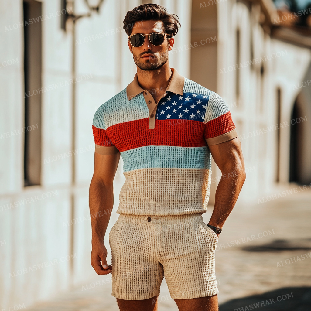 2025 Luxury Waffle Men's Fashion High-end Polo Set