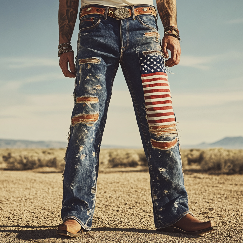 Western Straight Jeans Cowboy Men's Fashion Casual Pants High Quality