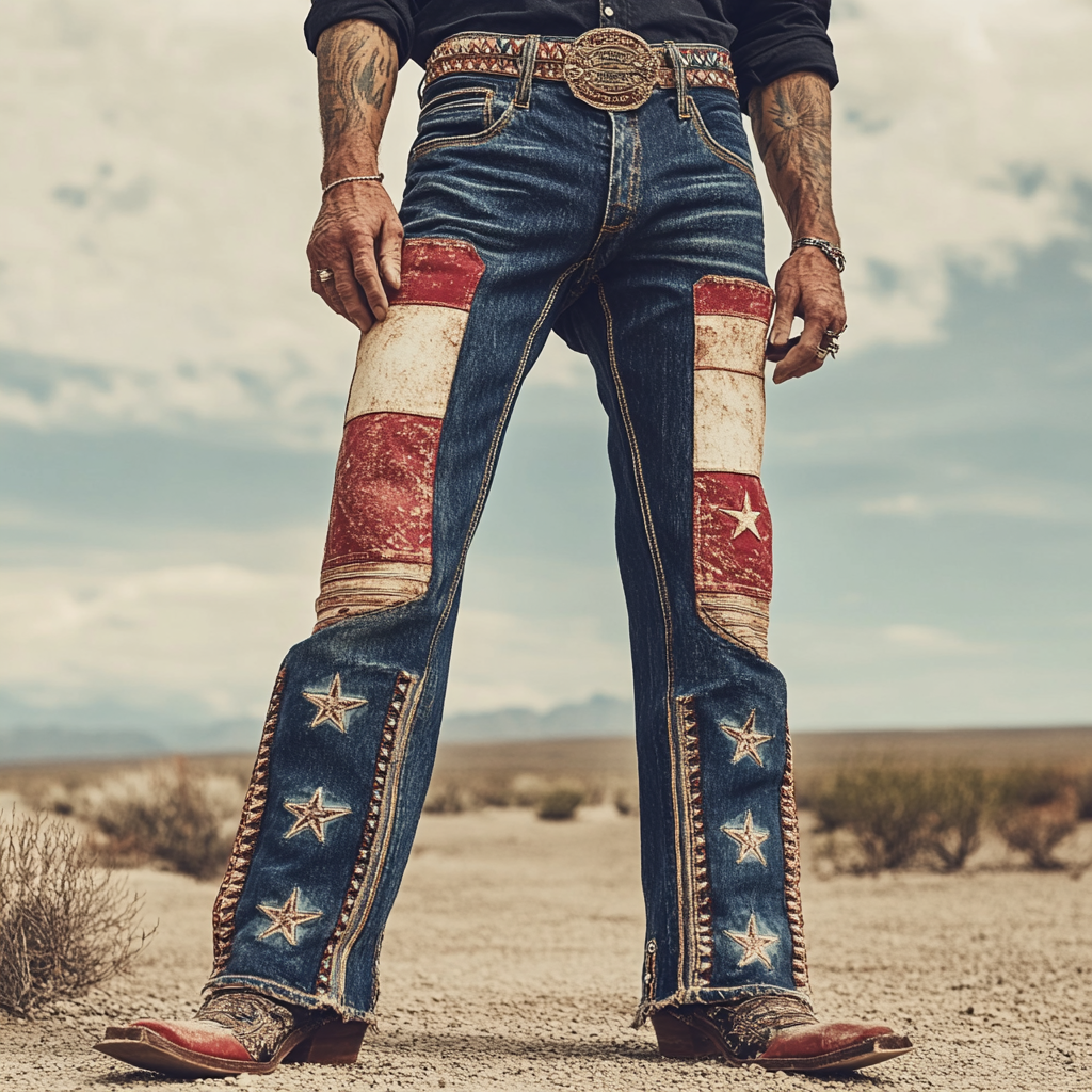 Western Straight Jeans Cowboy Men's Fashion Casual Pants High Quality