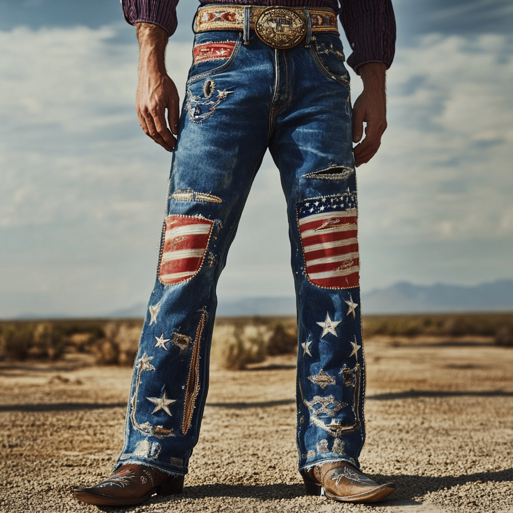 Western Straight Jeans Cowboy Men's Fashion Casual Pants High Quality