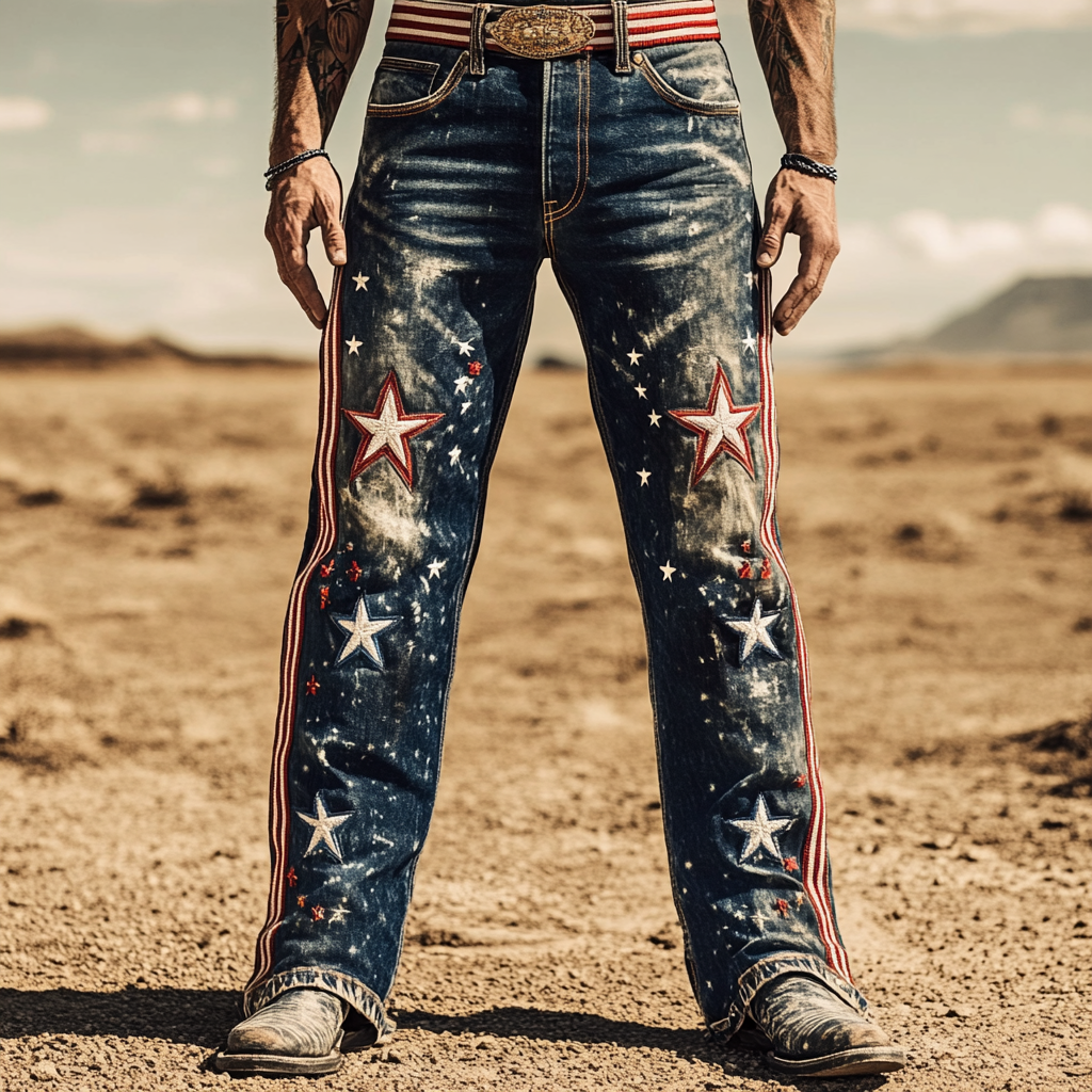 Western Straight Jeans Cowboy Men's Fashion Casual Pants High Quality