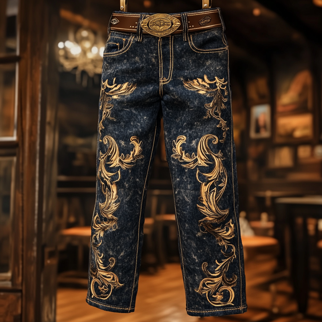 Western Jeans Cowboy Men's Unique Fashion Casual Pants High Elasticity