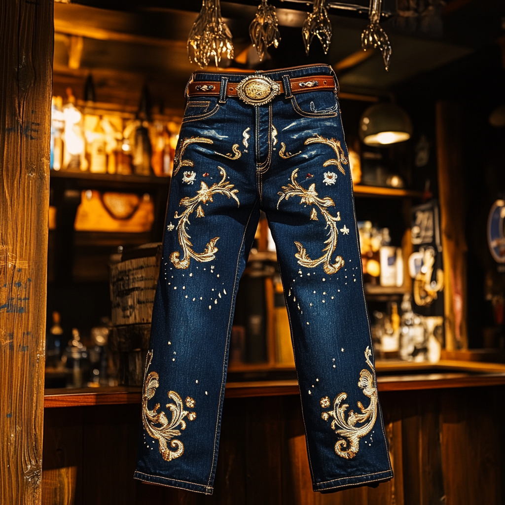 Western Jeans Cowboy Men's Unique Fashion Casual Pants High Elasticity