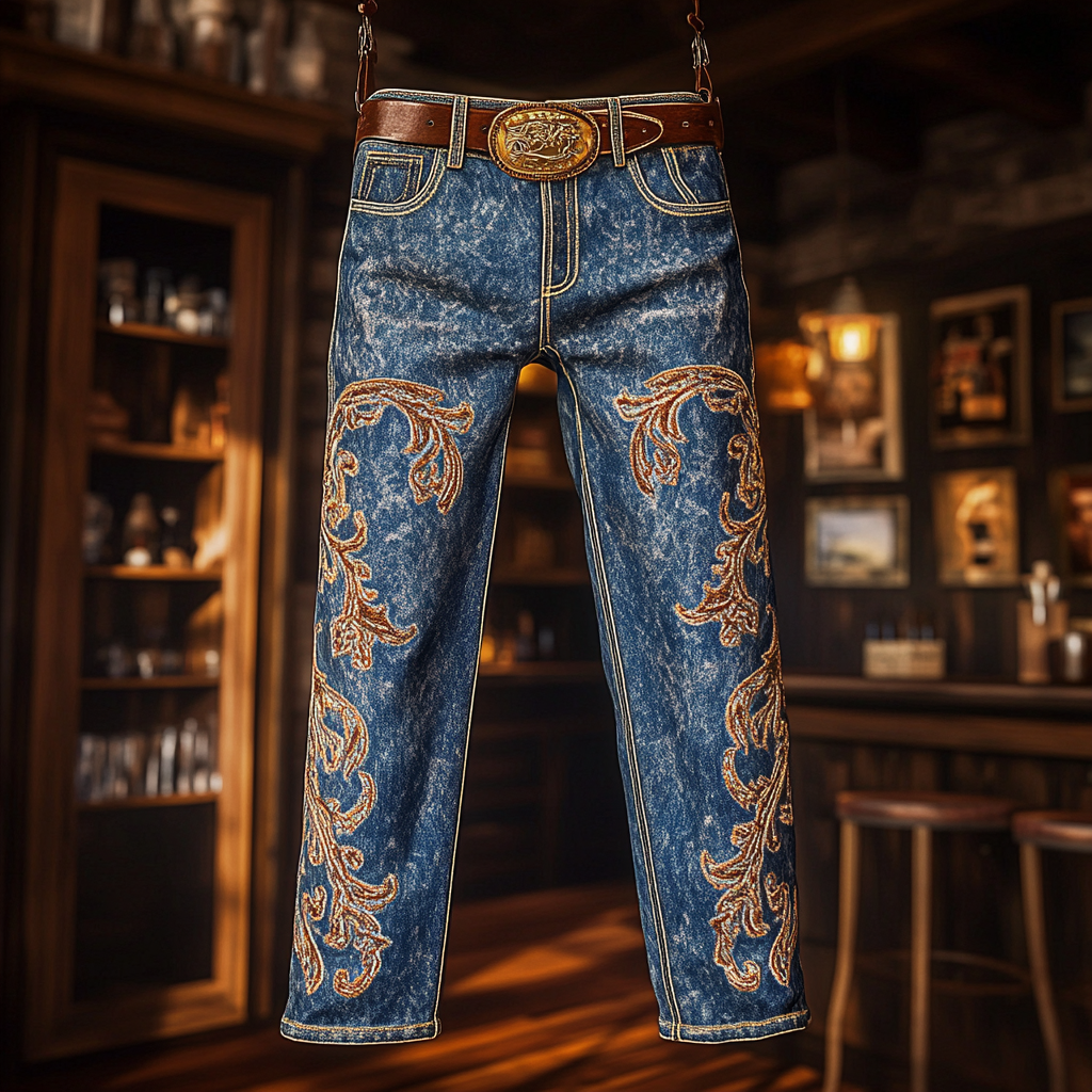 Western Jeans Cowboy Men's Unique Fashion Casual Pants High Elasticity