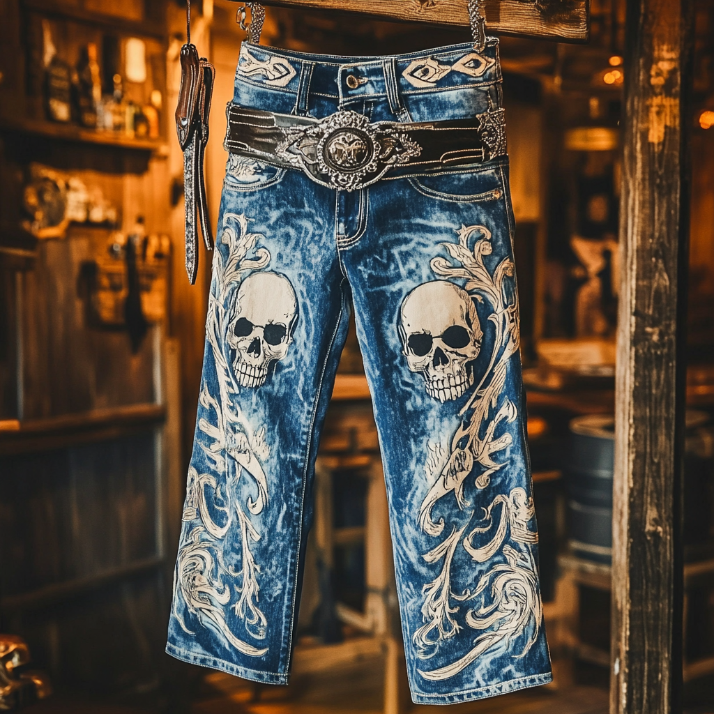 Western Jeans Cowboy Men's Unique Fashion Casual Pants High Elasticity