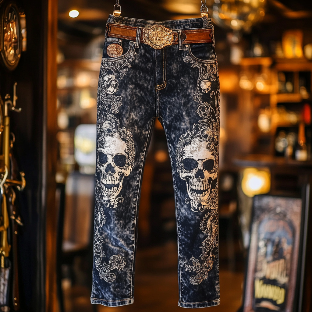 Western Jeans Cowboy Men's Unique Fashion Casual Pants High Elasticity