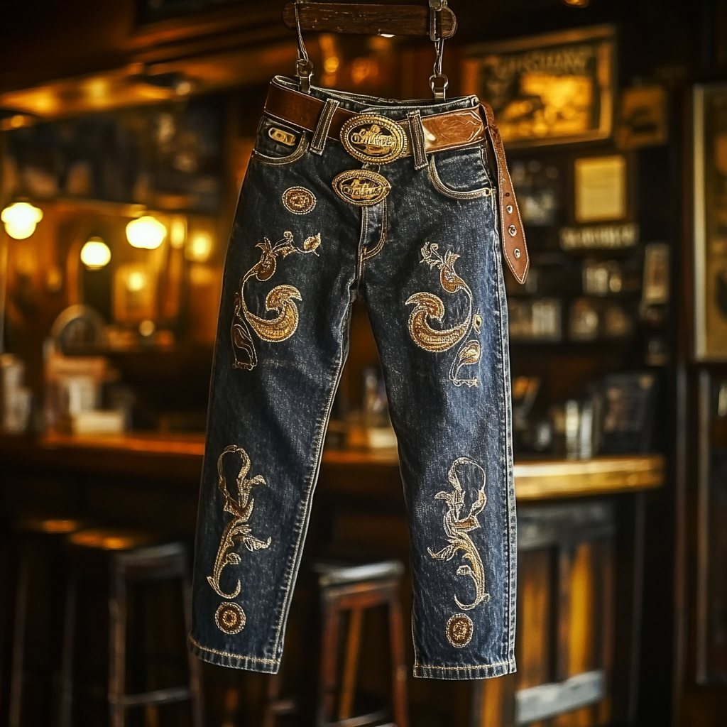 Western Jeans Cowboy Men's Unique Fashion Casual Pants High Elasticity