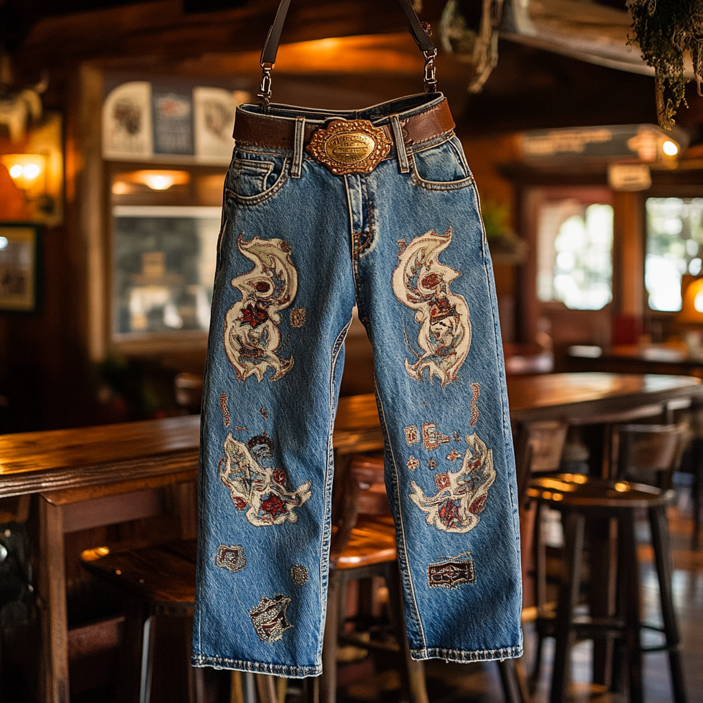 Western Jeans Cowboy Men's Unique Fashion Casual Pants High Elasticity