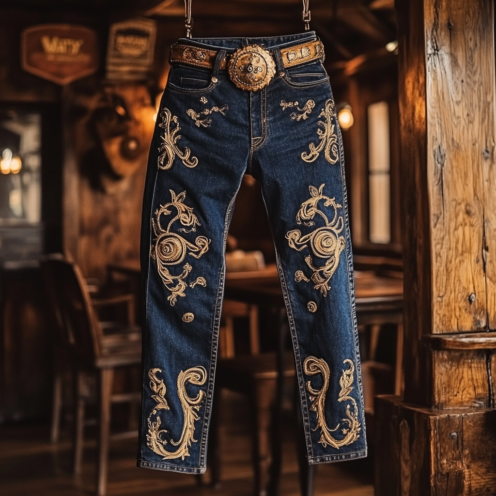 Western Jeans Cowboy Men's Unique Fashion Casual Pants High Elasticity