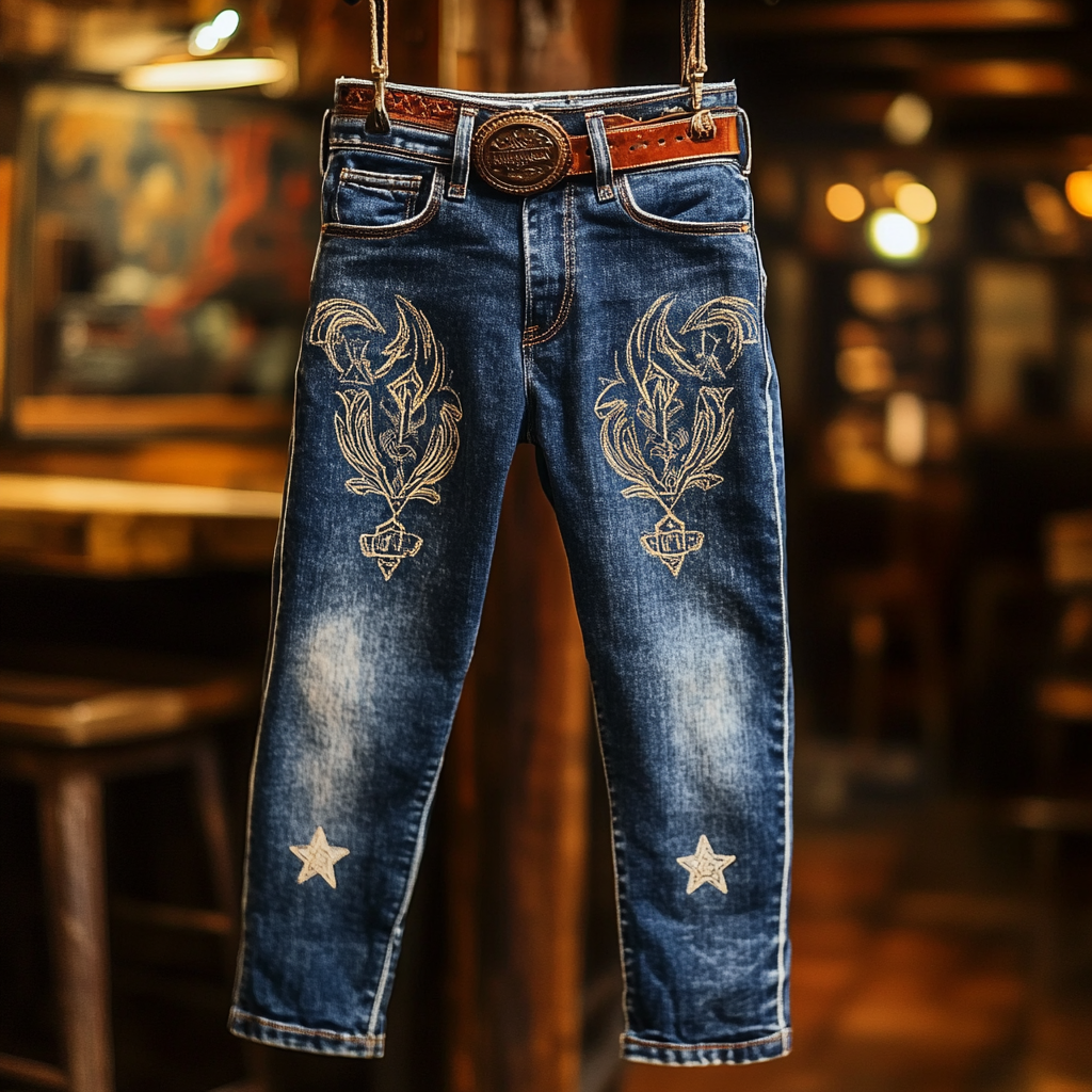 Western Jeans Cowboy Men's Unique Fashion Casual Pants High Elasticity