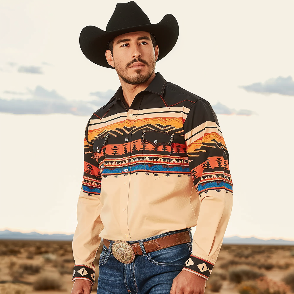 Country style Western Long Shirt High quality High elasticity