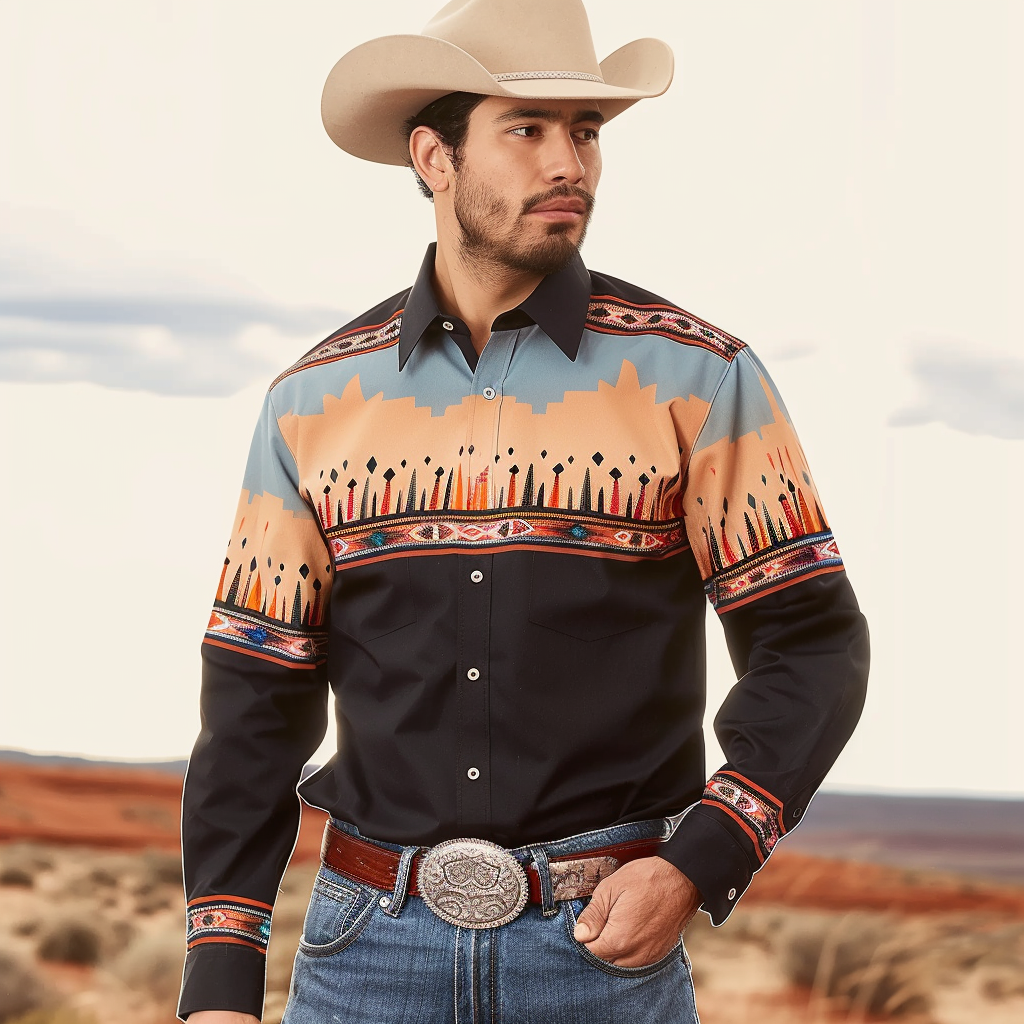 Country style Western Long Shirt High quality High elasticity