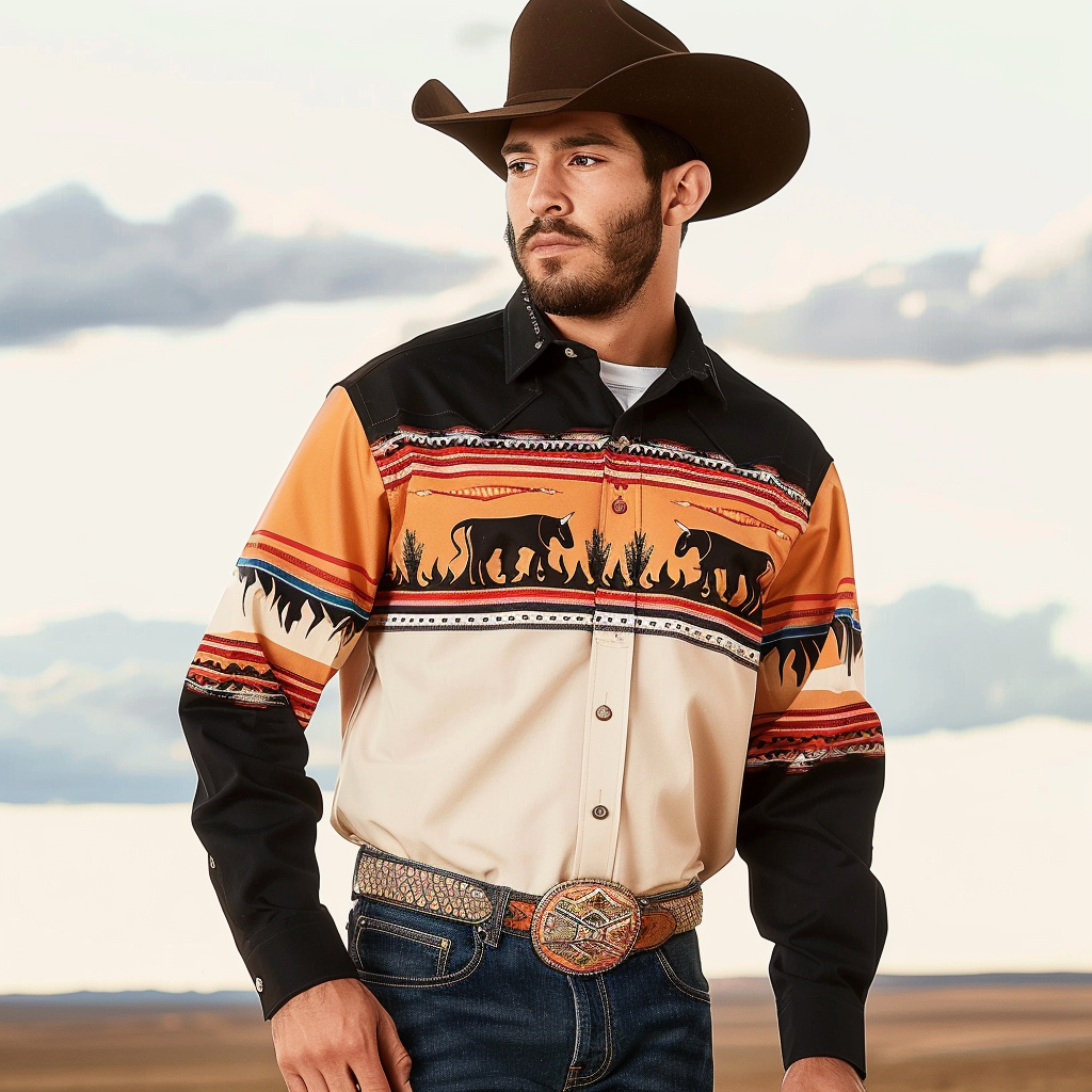 Country style Western Long Shirt High quality High elasticity