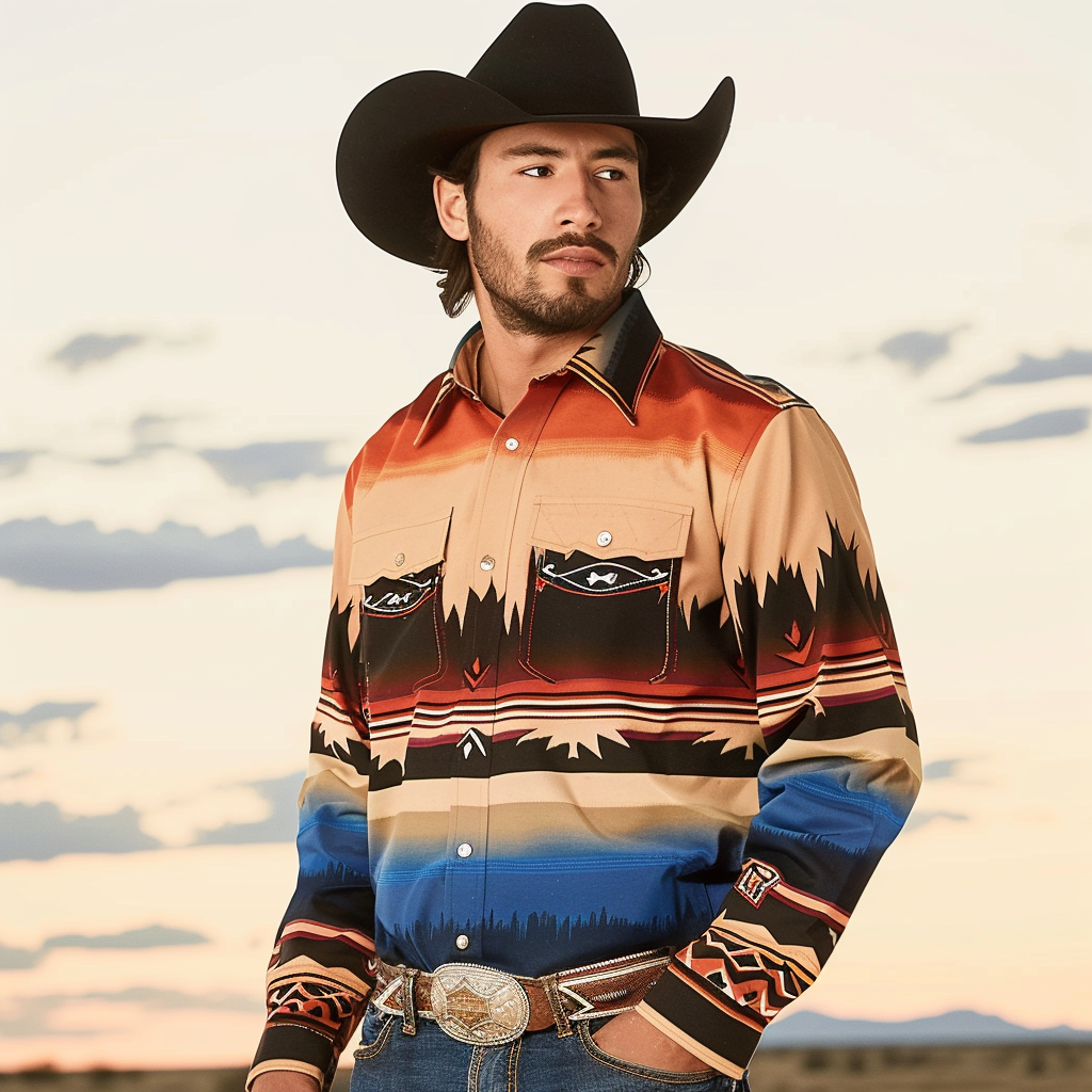 Country style Western Long Shirt High quality High elasticity